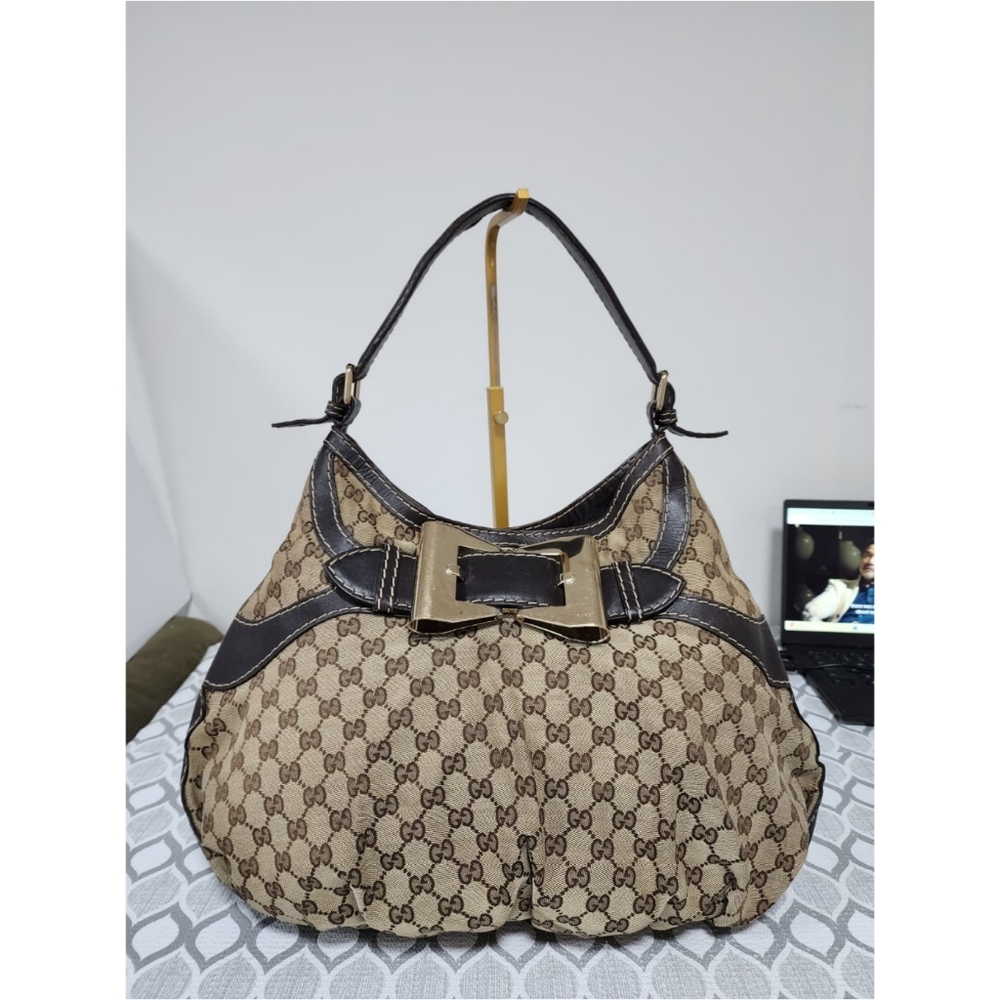 GUCCI GG Canvas And Leather Queen Large Hobo Bag Beige/Brown